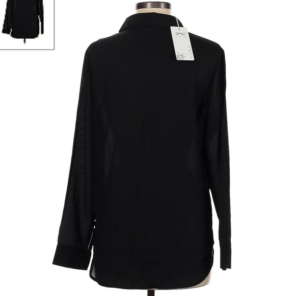 NWT Black OMSJ Button Down Collared Shirt Blouse Women's Medium M Neutral New - Picture 2 of 6